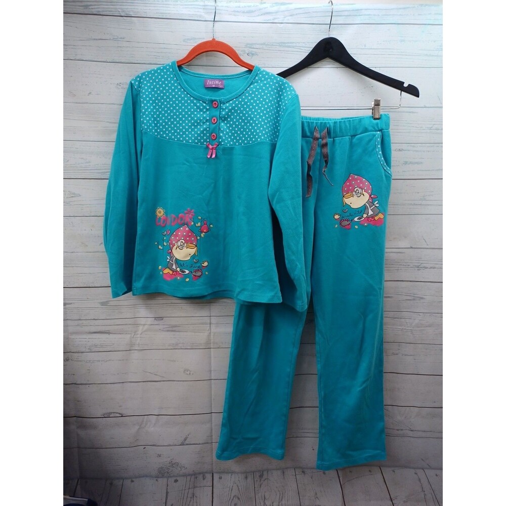 Intime Lingerie London Girl Pajama Set Blue Pink Sz M Polkodot 2 Pcs